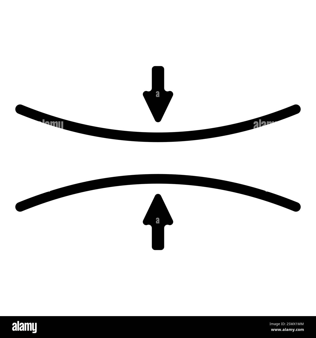 Frecce con linee orizzontali rivolte verso il basso e verso l'alto, che simboleggiano l'espansione della compressione Illustrazione Vettoriale