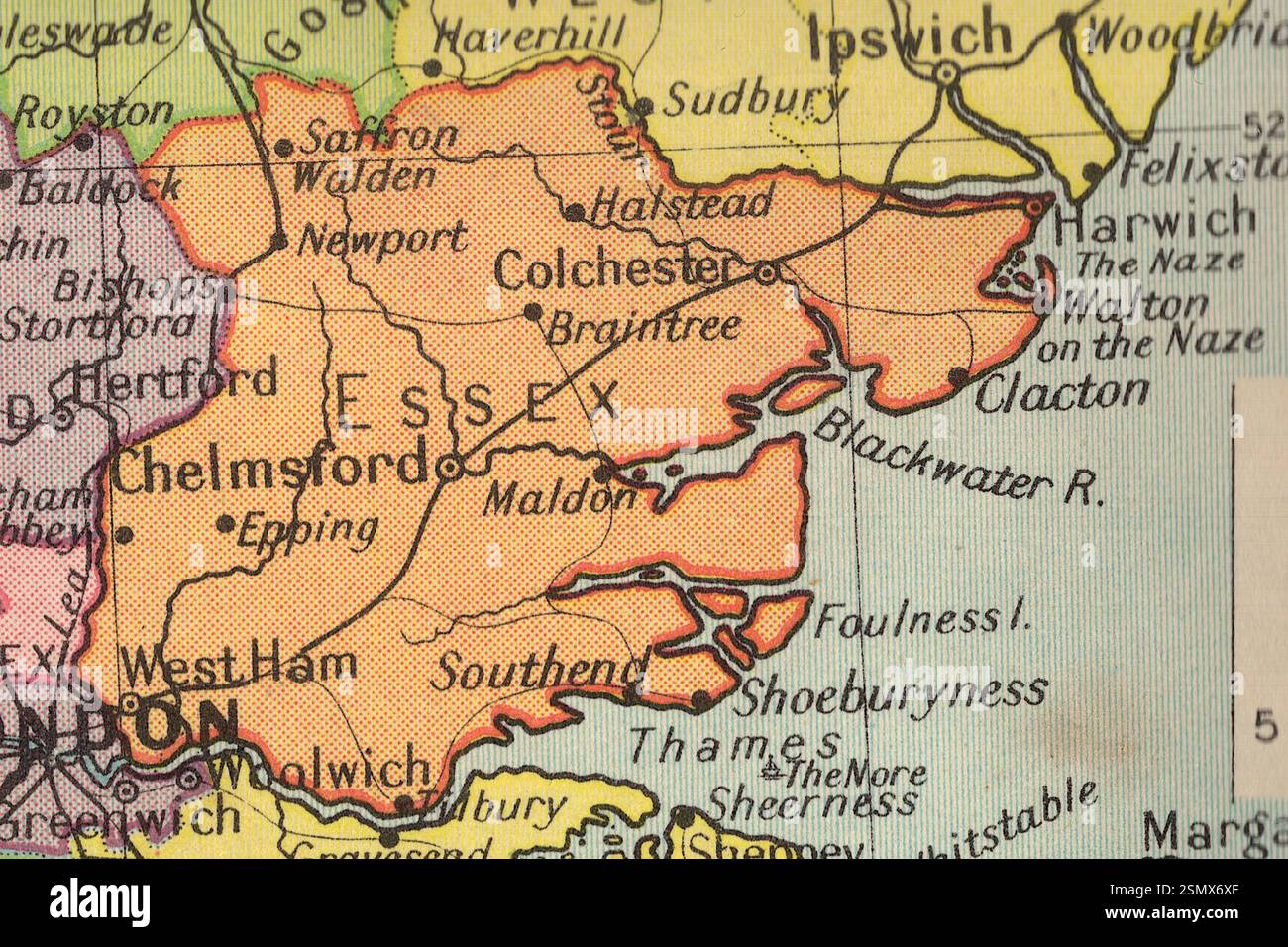 Una mappa politica vintage della Gran Bretagna che mostra la contea dell'Essex. Foto Stock