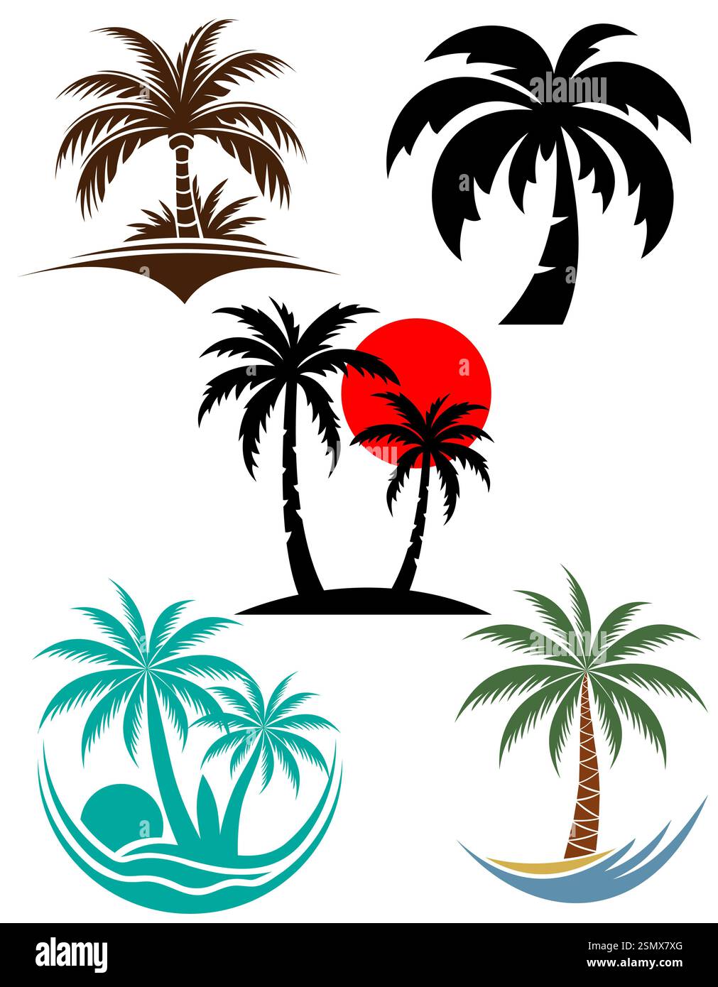 logo tropicale palm tree per la vostra azienda impostare logotipo illustrazione vettoriale su sfondo bianco isolato Foto Stock