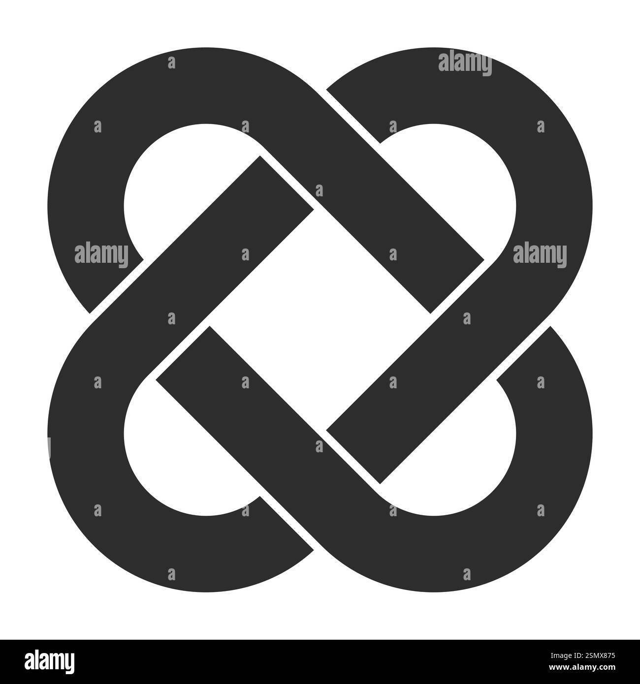 Nodo di interconnessione simbolo di connessione tramite, quattro circuiti intrecciati Illustrazione Vettoriale