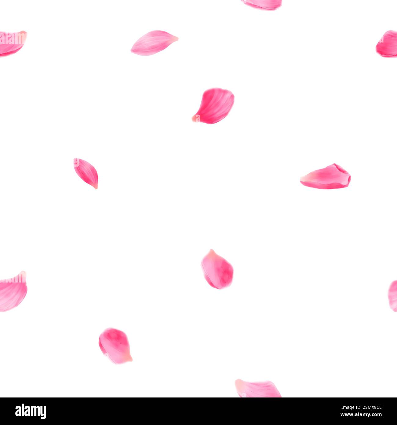 Graziosi petali di rosa svolazzanti, fiori di ciliegio o petali di loto rosa. Illustrazione digitale acquerello. Fiori in caduta profumati di primavera isolati su ba bianca Foto Stock