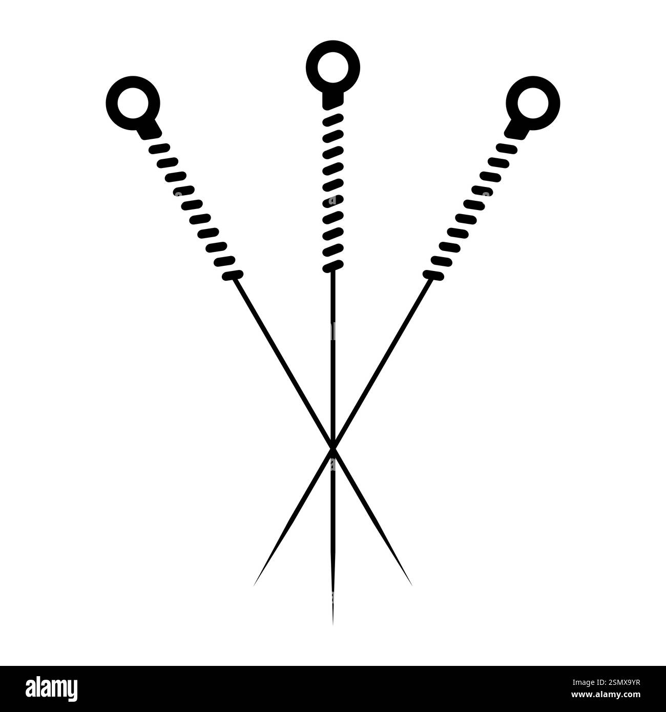 Linea nera che disegna tre aghi per agopuntura alternativa alla medicina tradizionale cinese Illustrazione Vettoriale