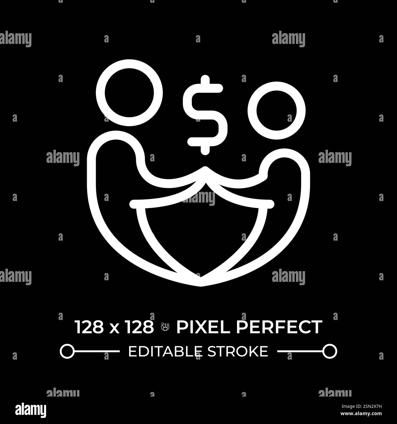 La famiglia finanziaria supporta l'icona lineare bianca pixel Perfect per il tema scuro Illustrazione Vettoriale