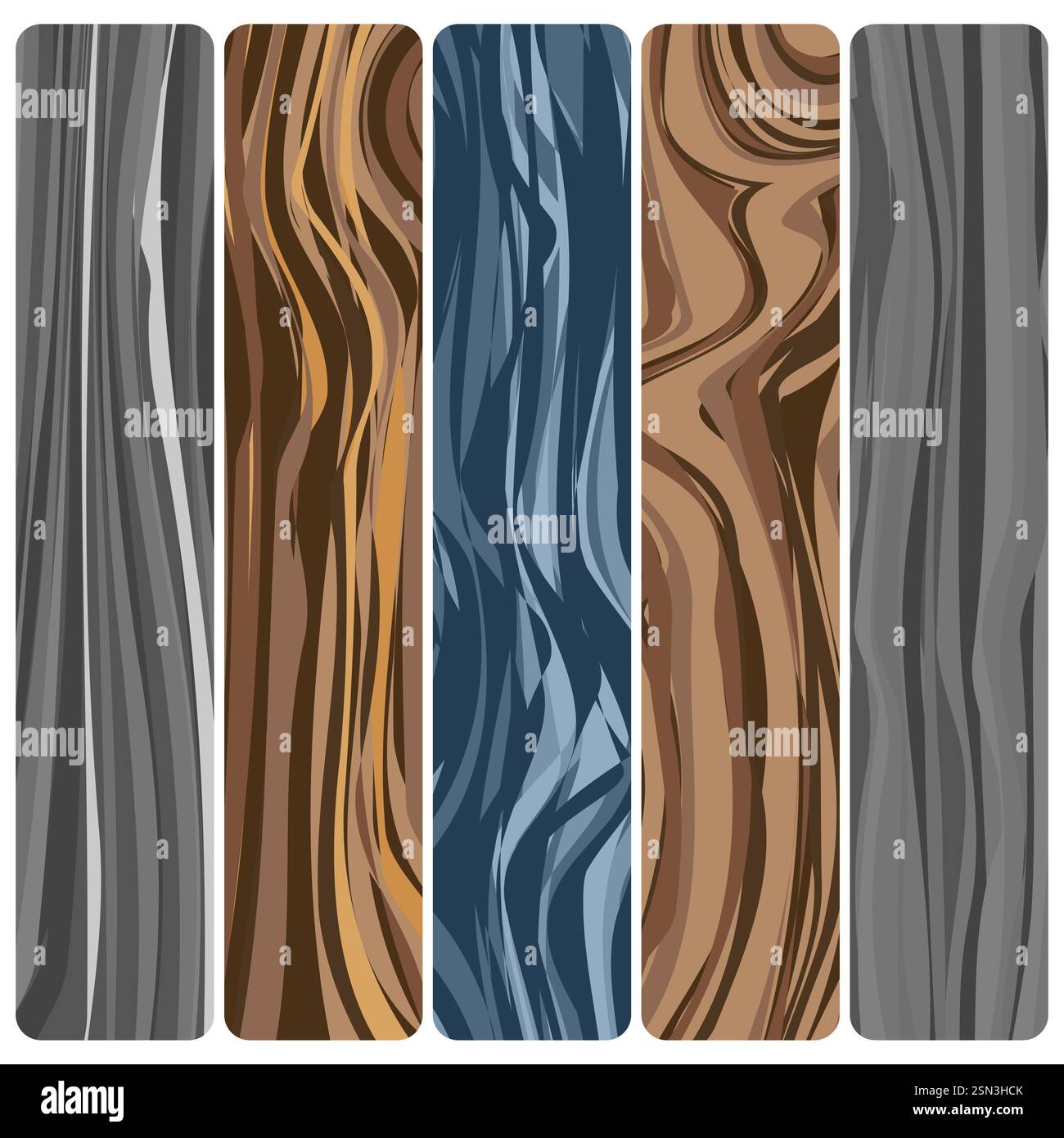 Cinque tavole di legno. Struttura in legno astratto vettoriale con design piatto. Illustrazione Vettoriale
