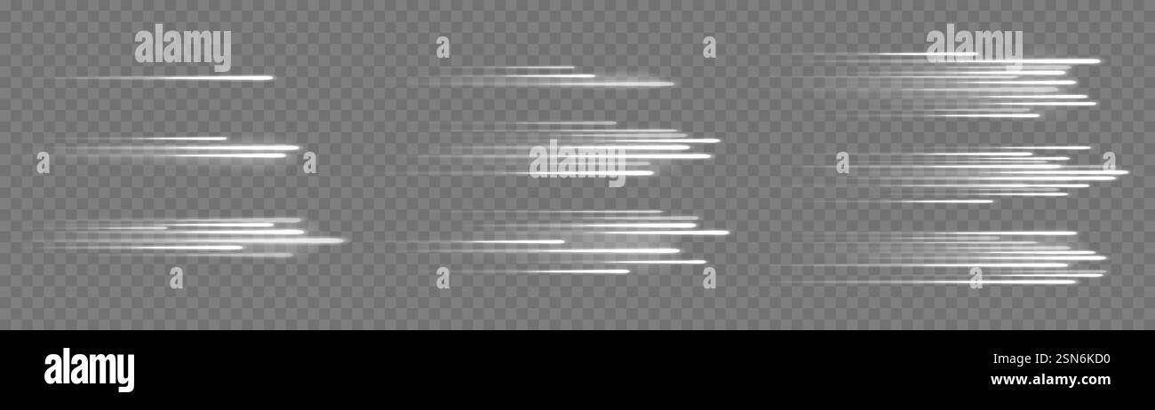Linee di velocità brillanti. Effetto di movimento della linea bianca ad alta velocità, i raggi luminosi si muovono rapidamente con sfocatura. Scintillio dinamico e luccicante. Set isolato vettoriale con strisce luminose orizzontali. Illustrazione Vettoriale Linee di velocità brillanti. Effetto di movimento della linea bianca ad alta velocità, i raggi luminosi si muovono rapidamente con sfocatura. Scintillio dinamico e luccicante. Set isolato vettoriale con strisce luminose orizzontali. Illustrazione Vettoriale