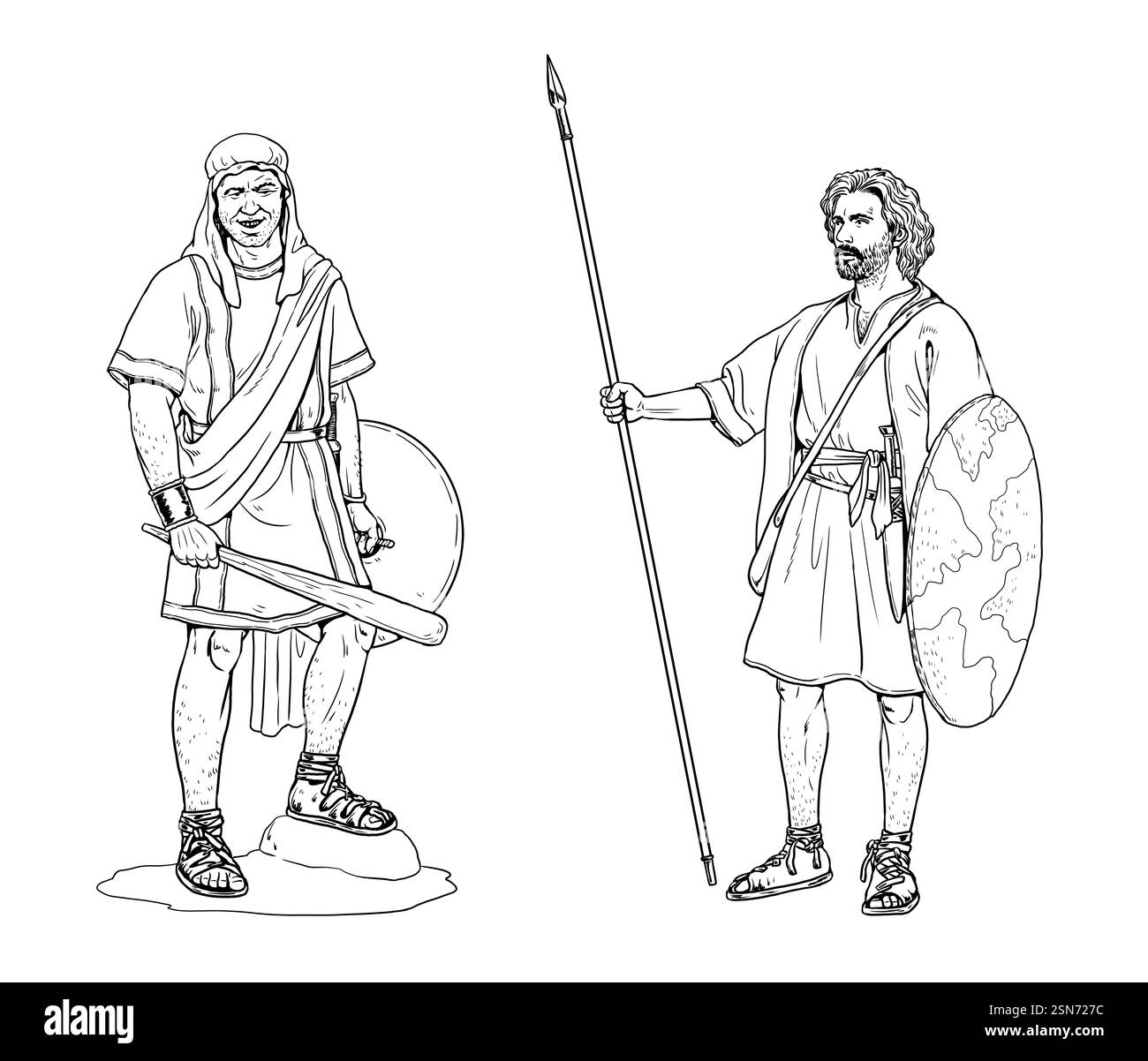 Antichi guerrieri ebrei. Guerra giudaica-romana. Disegno storico. Foto Stock