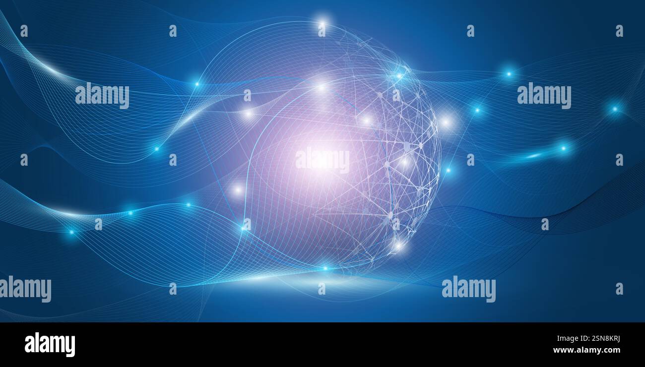 Cloud computing futuristico in stile moderno, viola astratto e blu scuro, struttura di reti, progettazione concettuale delle telecomunicazioni, connessioni di rete con Illustrazione Vettoriale