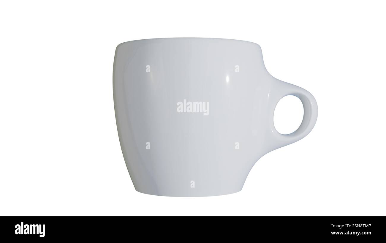 Modello 3D di tazza in ceramica bianca su sfondo chiaro, tazza per tè e caffè Foto Stock