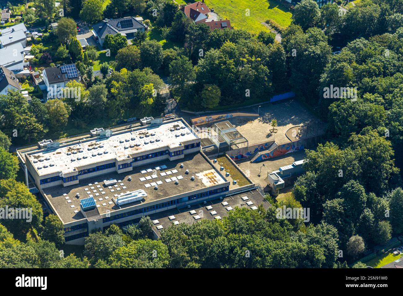 Vista aerea, Gemeinschaftsgrundschule Ländchenweg, Schwelm, regione della Ruhr, Renania settentrionale-Vestfalia, Germania Foto Stock