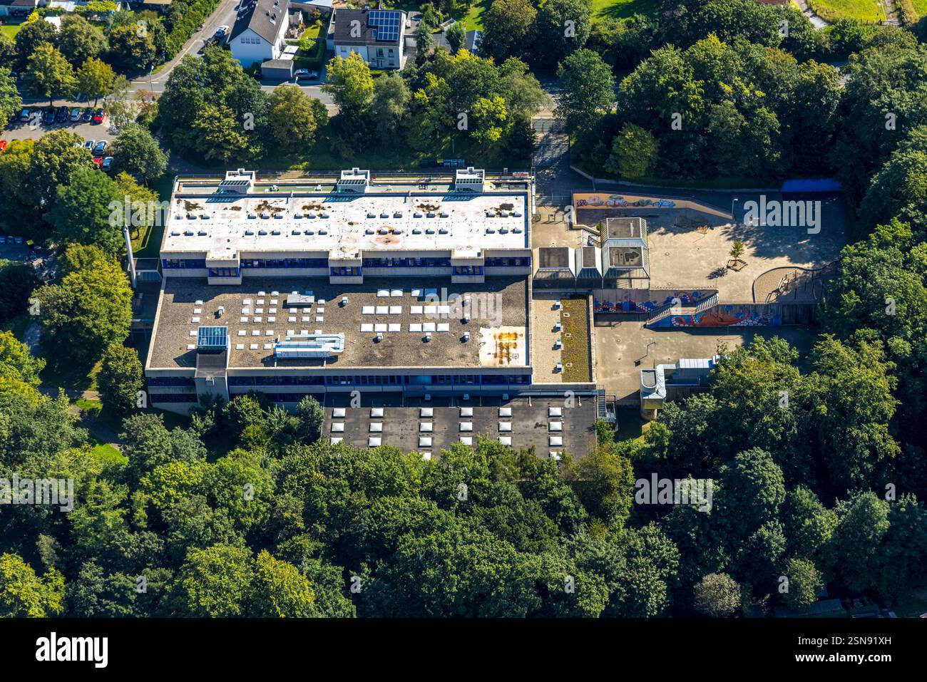 Vista aerea, Gemeinschaftsgrundschule Ländchenweg, Schwelm, regione della Ruhr, Renania settentrionale-Vestfalia, Germania Foto Stock