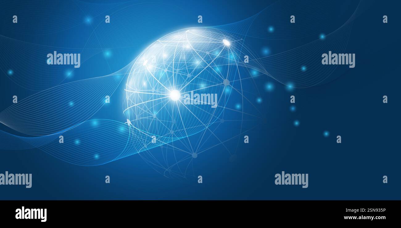 Abstract Dark Blue stile minimalista futuristico Cloud Computing, struttura di rete globale e concetto di progettazione delle telecomunicazioni, connessioni, trasparente Illustrazione Vettoriale