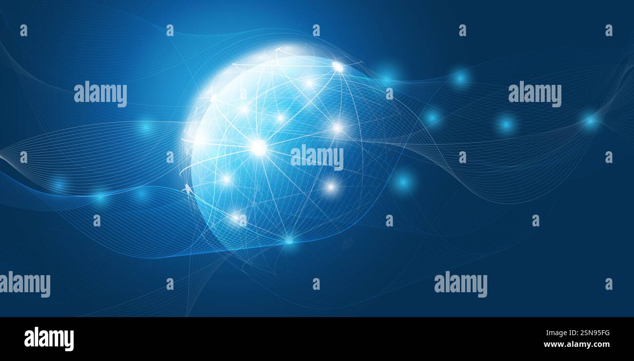 Abstract Dark Blue stile minimalista futuristico Cloud Computing, struttura di rete globale e concetto di progettazione delle telecomunicazioni, connessioni, trasparente Illustrazione Vettoriale