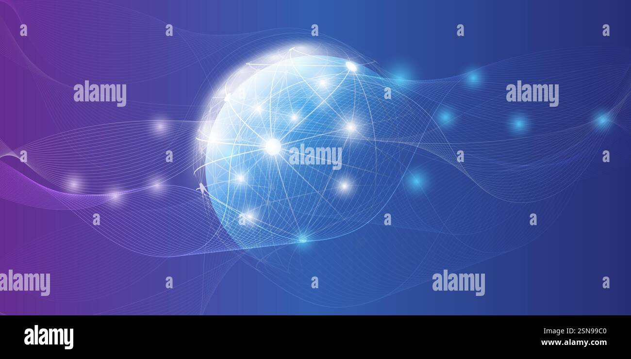 Cloud computing futuristico in stile moderno, viola astratto e blu scuro, struttura di reti, progettazione concettuale delle telecomunicazioni, connessioni di rete con Illustrazione Vettoriale