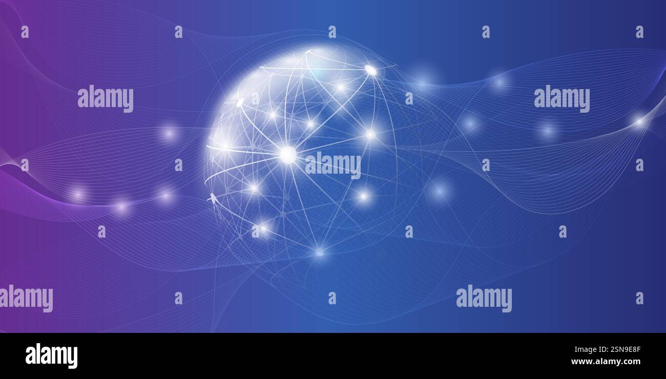 Cloud computing futuristico in stile moderno, viola astratto e blu scuro, struttura di reti, progettazione concettuale delle telecomunicazioni, connessioni di rete con Illustrazione Vettoriale