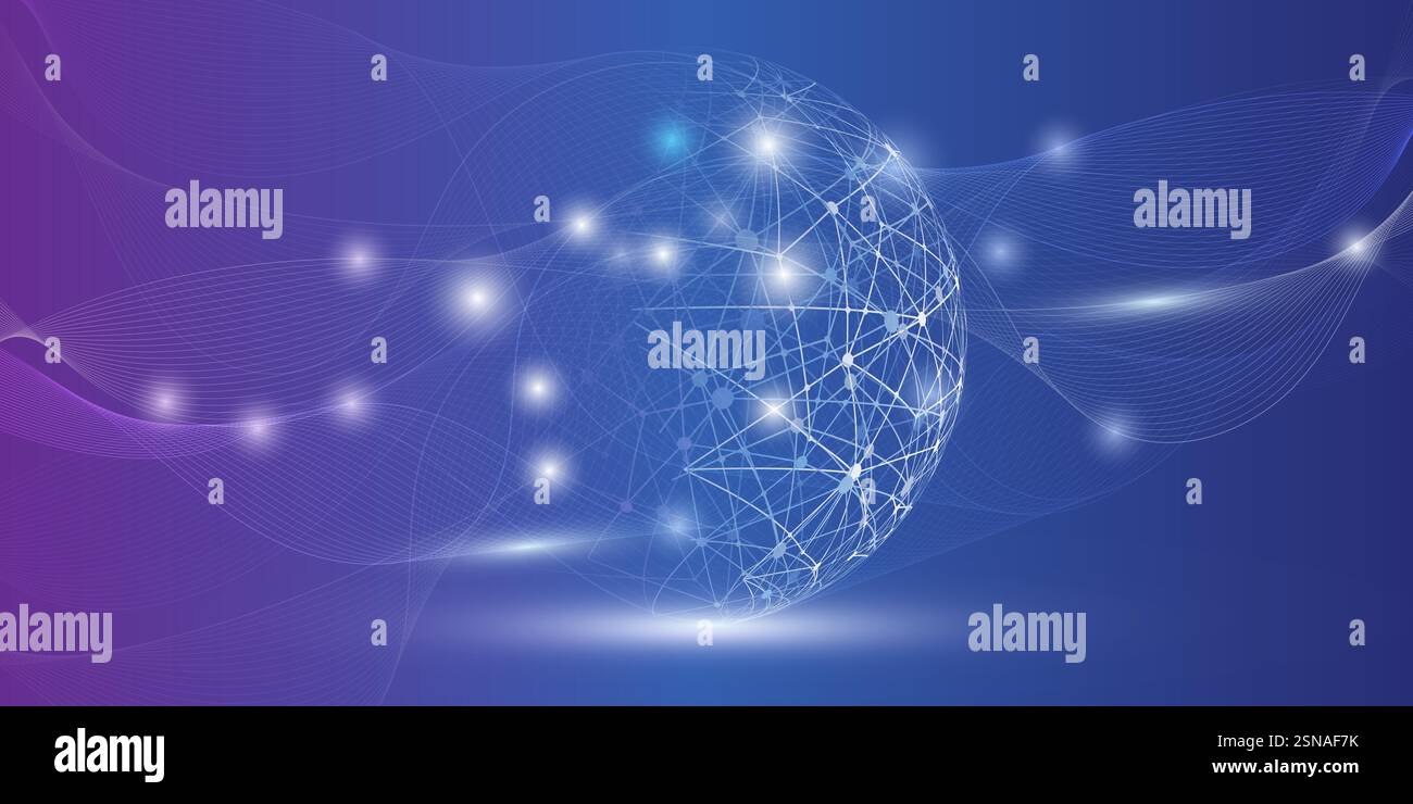 Cloud computing futuristico in stile moderno, viola astratto e blu scuro, struttura di reti, progettazione concettuale delle telecomunicazioni, connessioni di rete con Illustrazione Vettoriale
