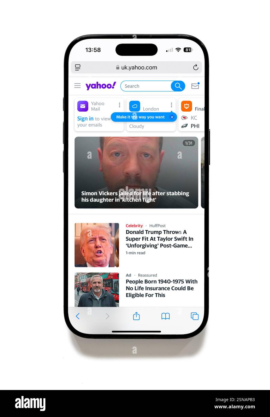 Yahoo su iPhone 16 Plus Foto Stock