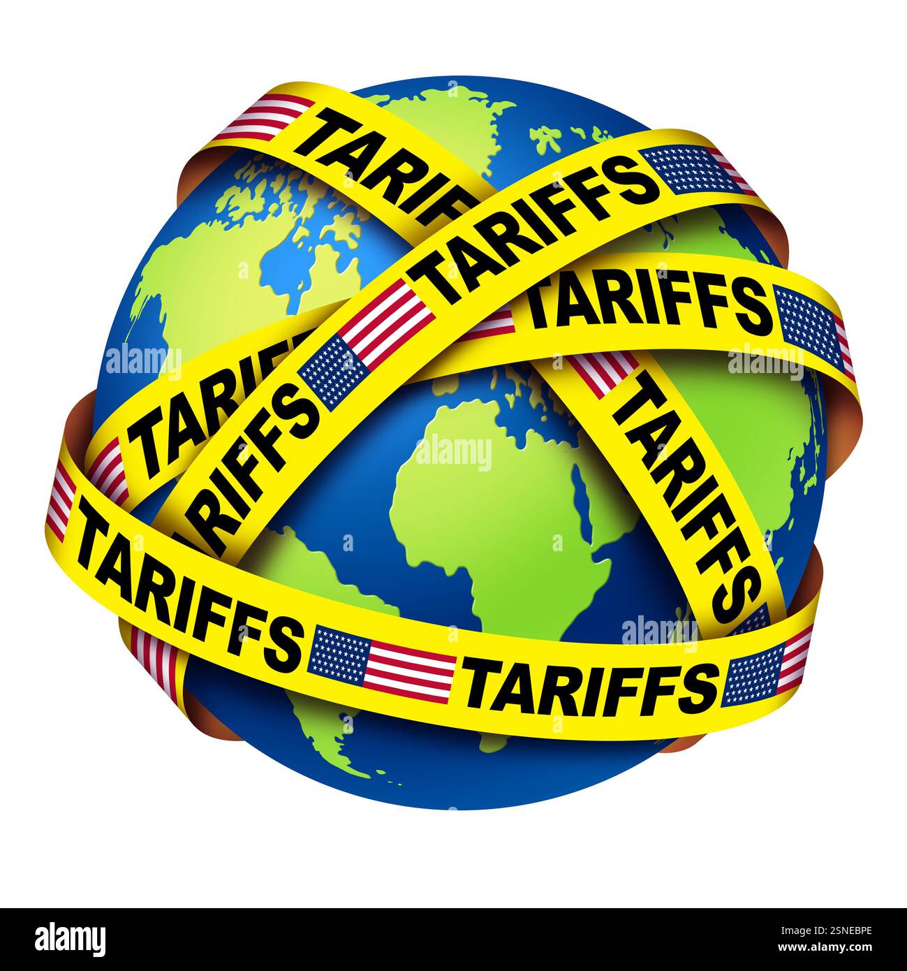 Guerra commerciale globale USA e guerre commerciali globali o tariffe americane sui partner commerciali mondiali come due container merci contrapposti in conflitto come AN Foto Stock