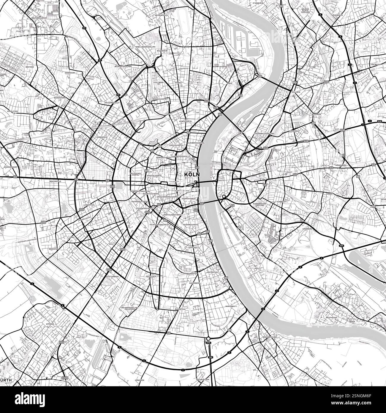 Koeln mappa stradale minimale con contorni audaci Foto Stock