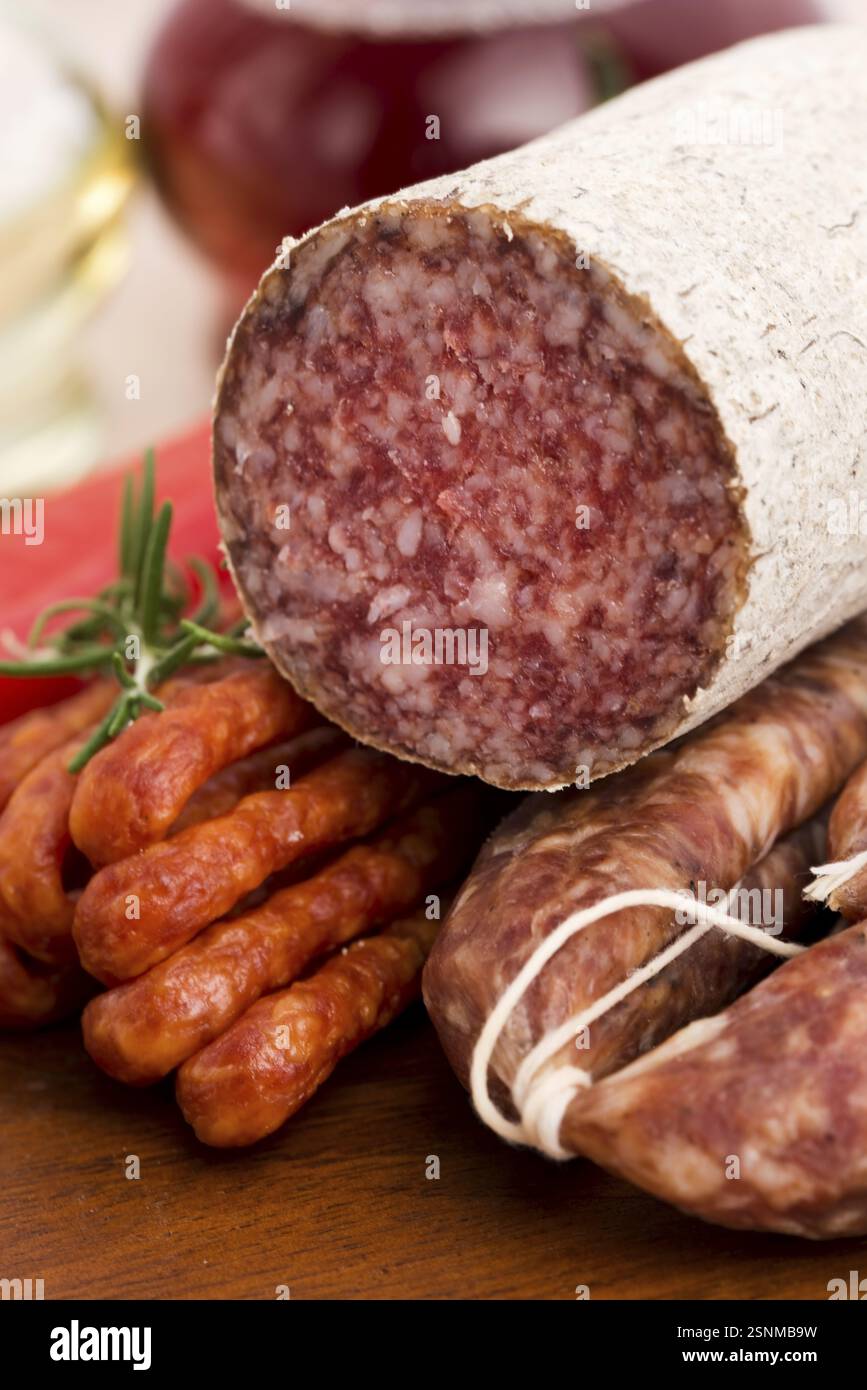 Salsicce e salumi diversi, lodz, polonia Foto Stock