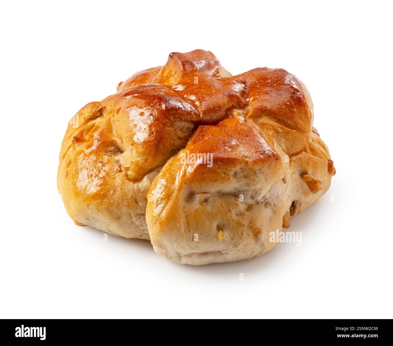 Pane fresco alla noce su sfondo bianco Foto Stock