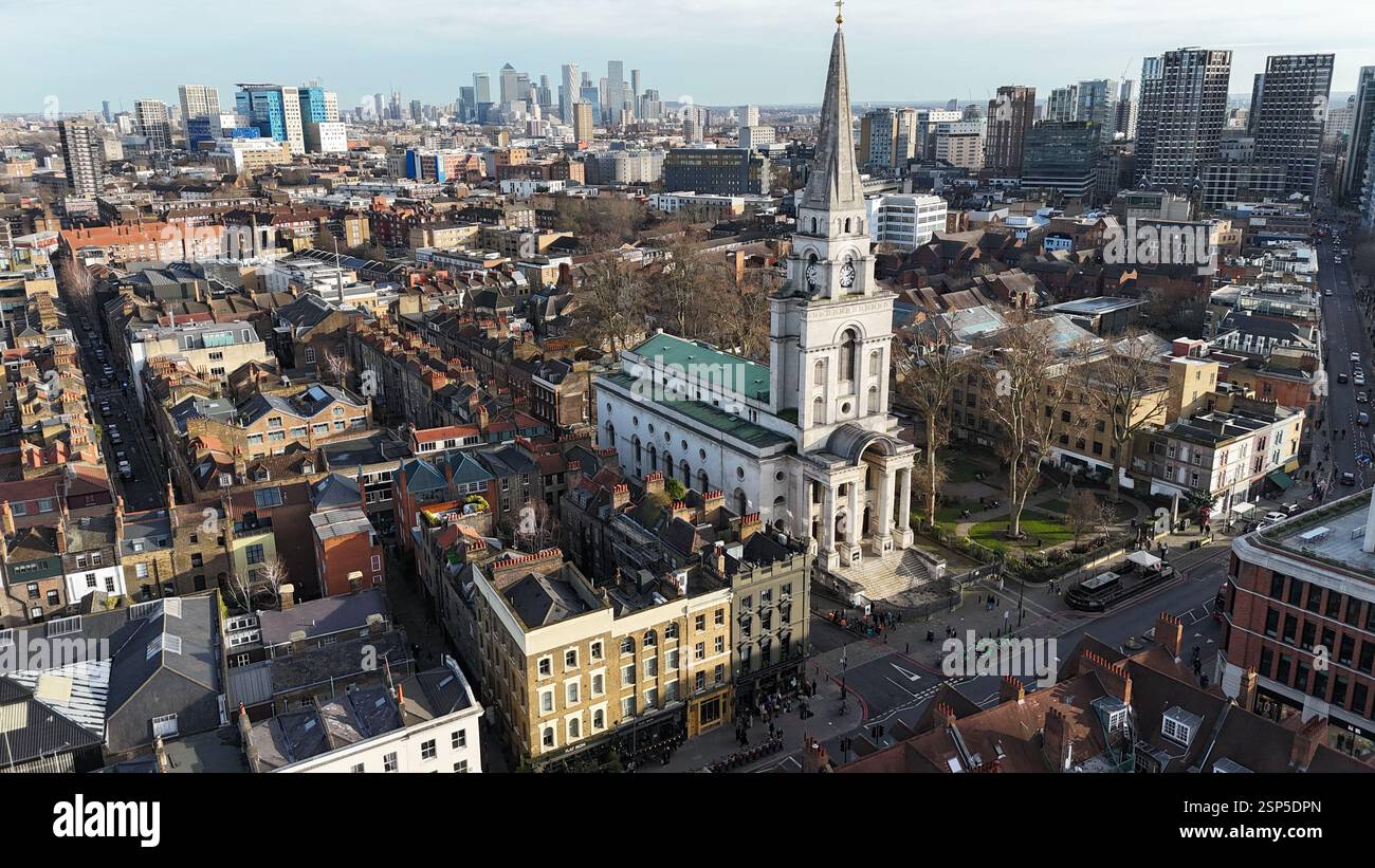 Christ Church Spitalfields, East London, UK drone, aereo Foto Stock