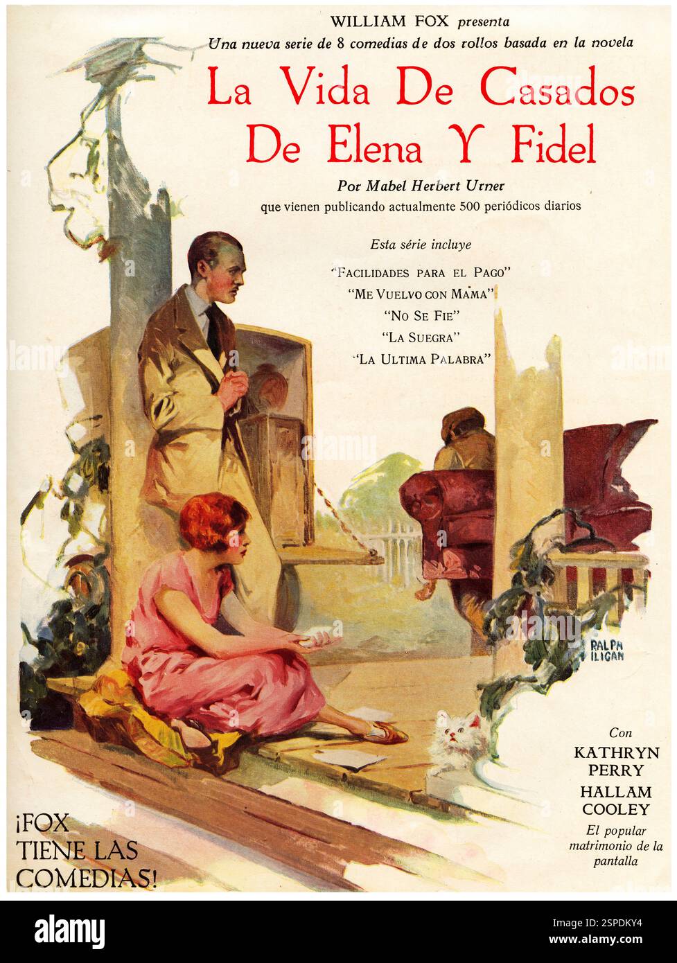 Publicidad. Anuncio de la película la vida de casados de Elena y Fidel, producida por William Fox (1872-1952), regista de cine norteamericano de origen húngaro. Año 1926. Foto Stock