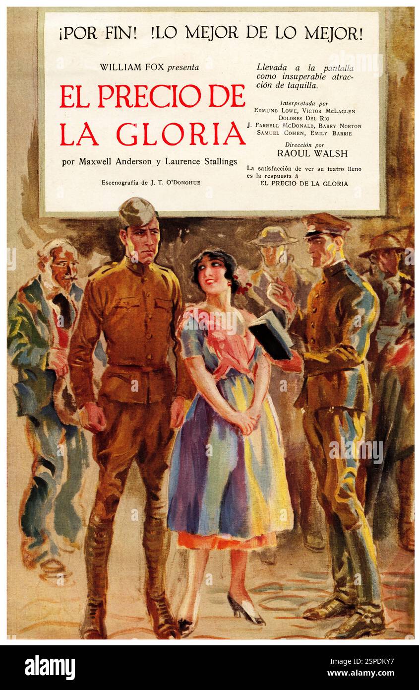 Publicidad. Anuncio de la película El precio de la gloria, producida por William Fox (1872-1952), regista de cine norteamericano de origen húngaro. Año 1926. Foto Stock