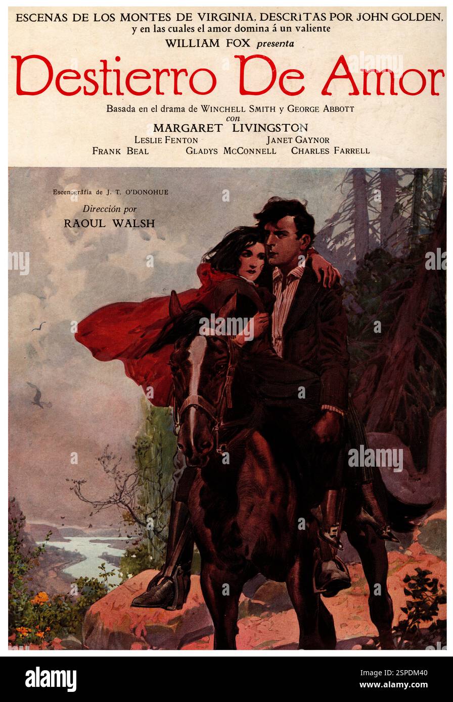 Publicidad. Anuncio de la película Destierro de amor, producida por William Fox (1872-1952), regista de cine norteamericano de origen húngaro. Año 1926. Foto Stock