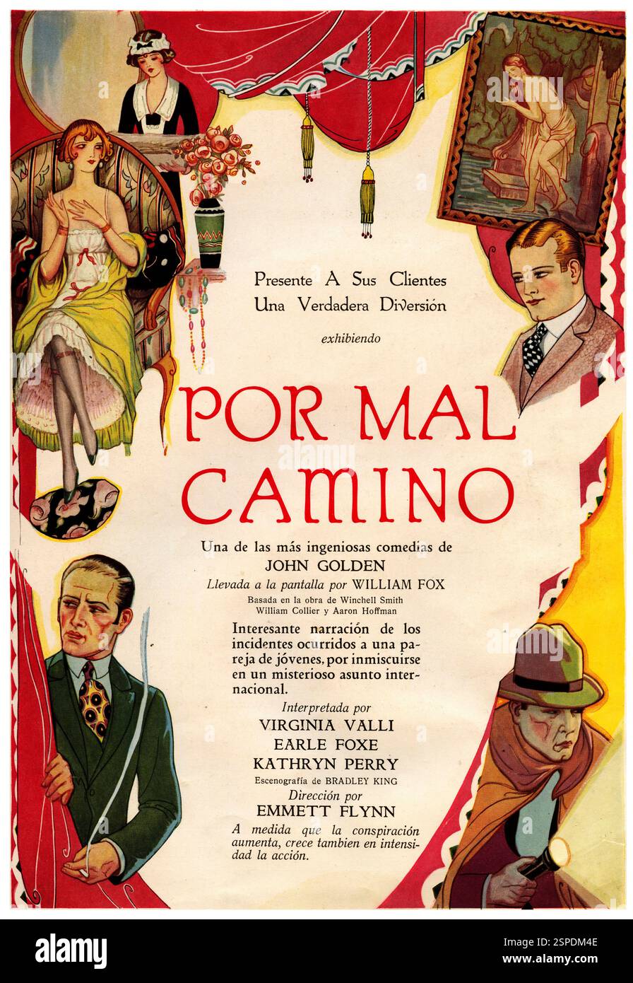 Publicidad. Anuncio de la película Por mal cammino, producida por William Fox (1872-1952), regista de cine norteamericano de origen húngaro. Año 1926. Foto Stock