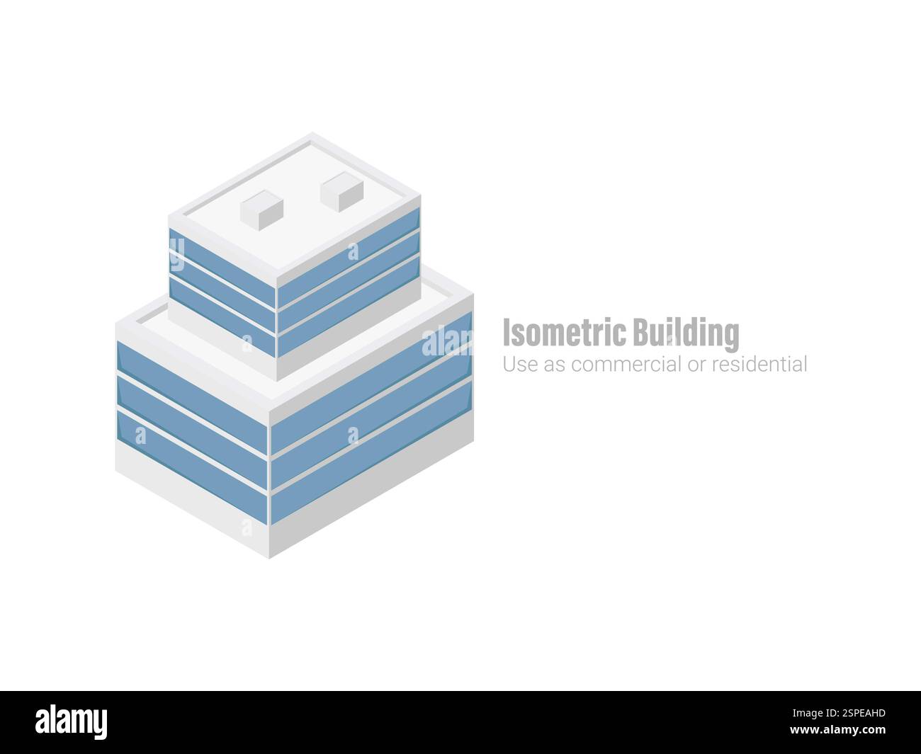 Edificio commerciale e residenziale isometrico. Architettura moderna. Creazione intelligente di risorse di gioco isometriche. Rendering 3d dell'edificio del business center Illustrazione Vettoriale