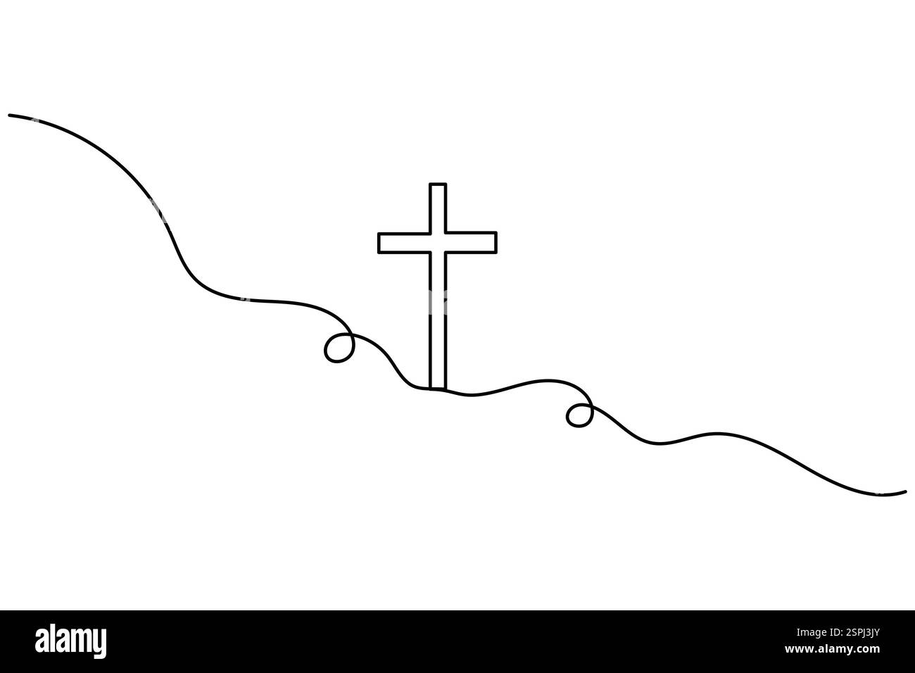 Disegno continuo su una linea di croce cristiana, vettoriale isolato su uno stile minimalista bianco Illustrazione Vettoriale