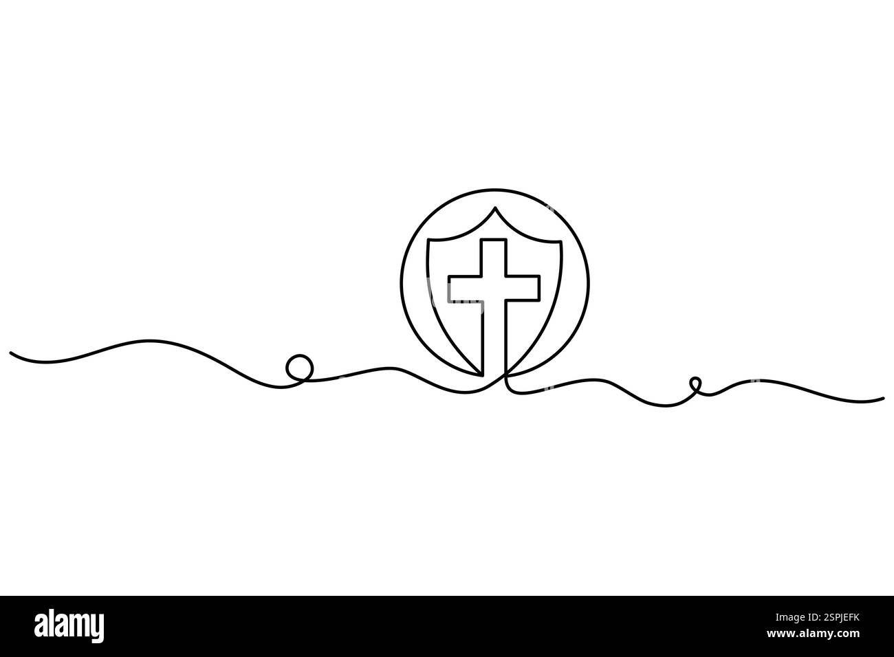Disegno continuo su una linea di croce cristiana, vettoriale isolato su uno stile minimalista bianco Illustrazione Vettoriale