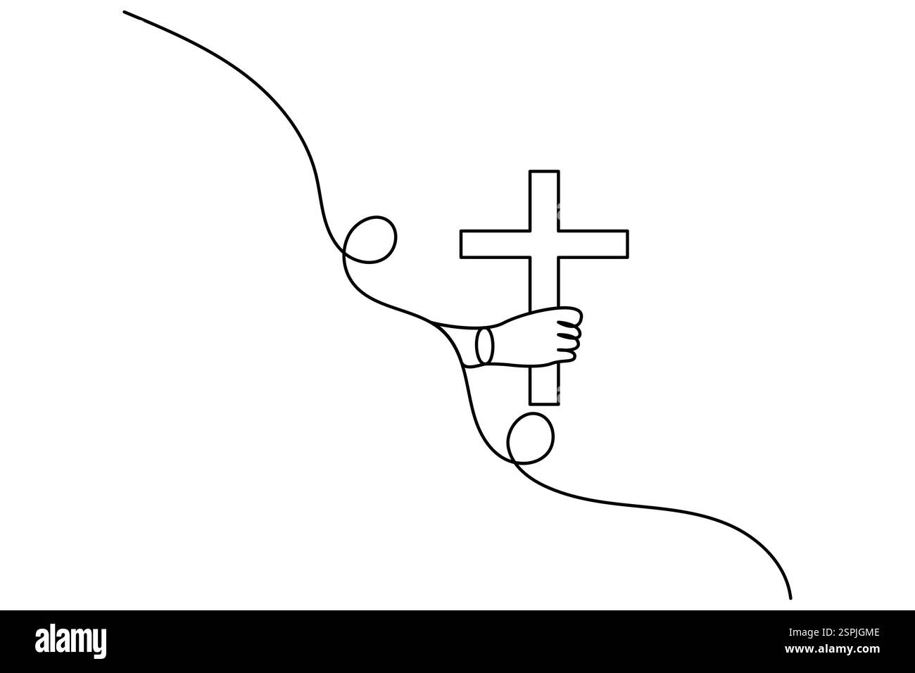 Disegno continuo su una linea di croce cristiana, vettoriale isolato su uno stile minimalista bianco Illustrazione Vettoriale