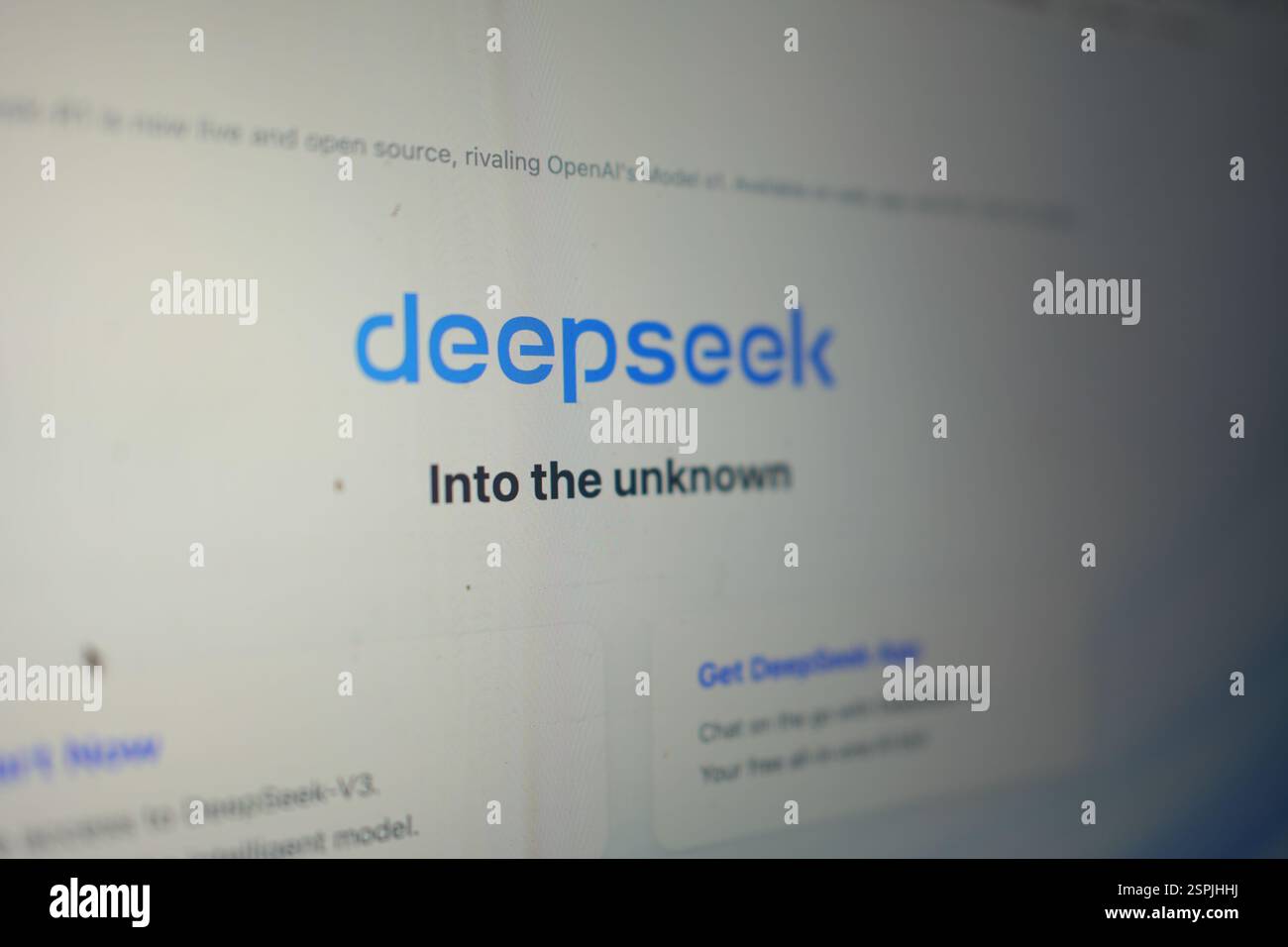 Roosendaal, Paesi Bassi - 10 febbraio 2025: Un primo piano della homepage del sito deepseek. Foto Stock