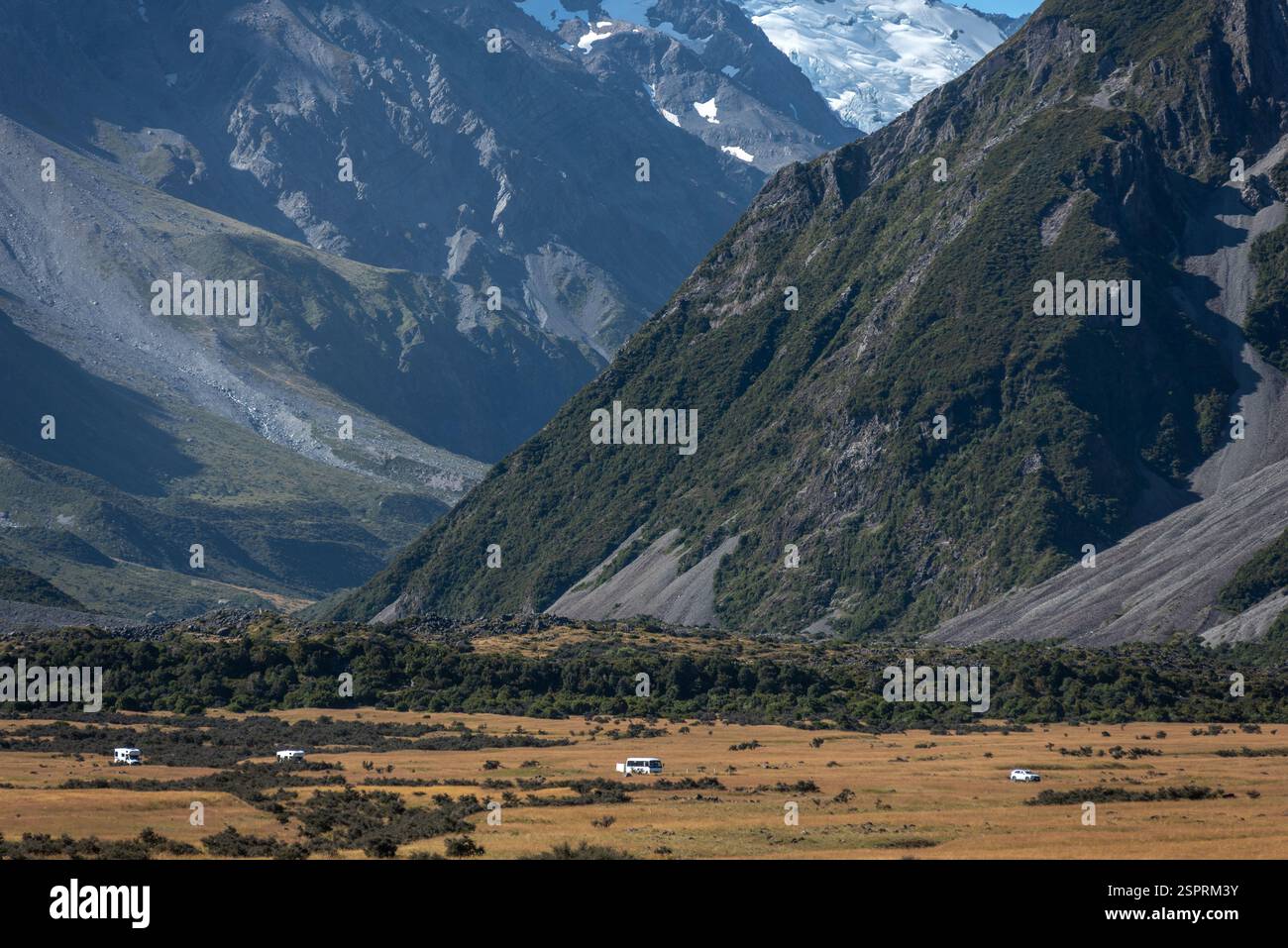 Mount Cook, 2 febbraio 2025: Pendii lungo la Hooker Valley Foto Stock