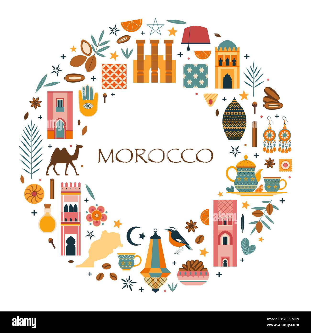 Marocco Travel Print o Card a forma di cerchio Illustrazione Vettoriale