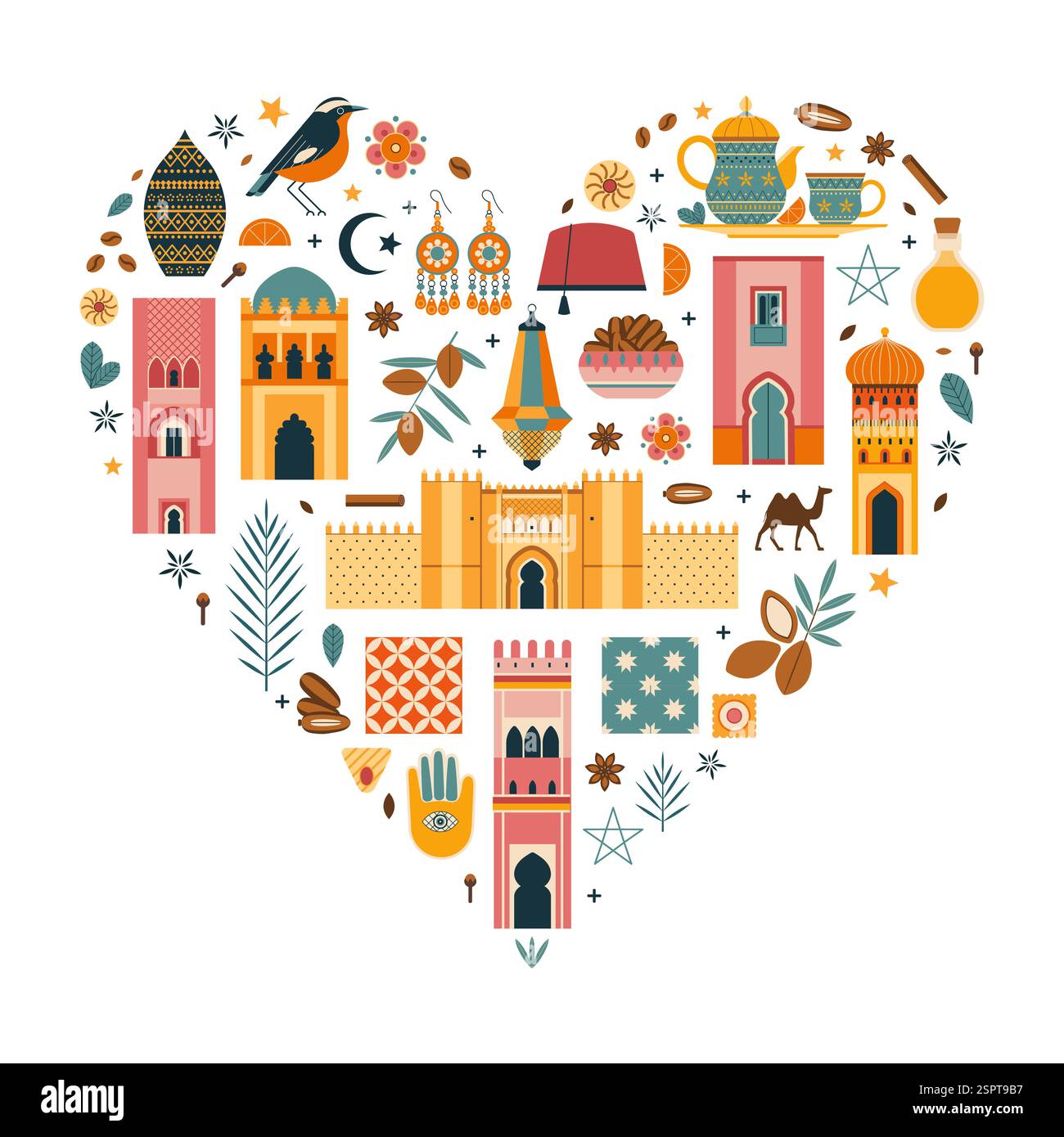 Marocco Travel Print o Card a forma di cuore Illustrazione Vettoriale