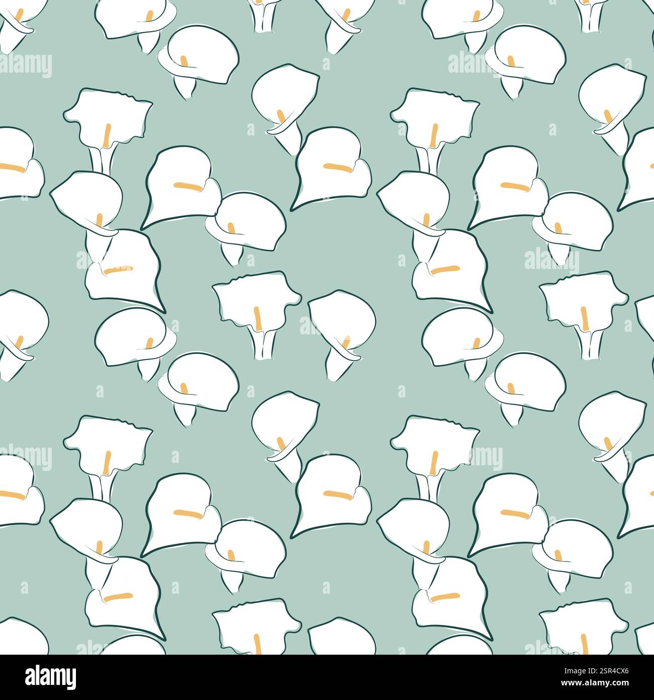 Fiore di giglio naturale l'eleganza di Arum Lily nel disegno in linea, gigli di calla disegnati a mano vettoriali senza cuciture, tessuto, tessuto. Illustrazione Vettoriale