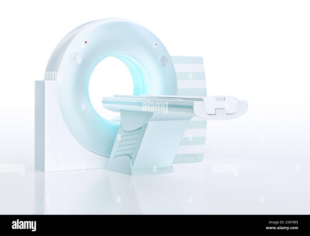Immagine di uno scanner per tomografia computerizzata (TC) utilizzato negli ospedali per l'imaging medico. Questa macchina produce immagini dettagliate della sezione trasversale del corpo utilizzando la tecnologia radiologica. Foto Stock