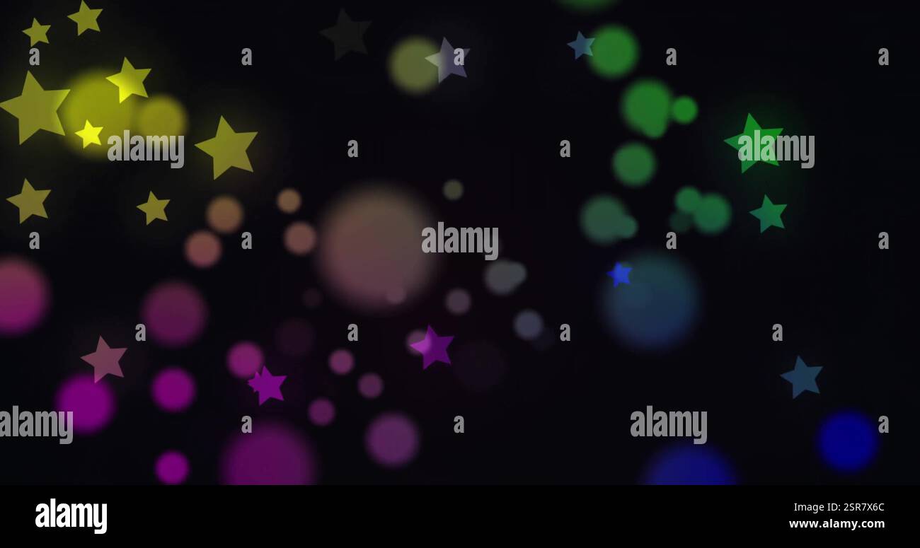 Stelle colorate e immagini bokeh su sfondo scuro Foto Stock