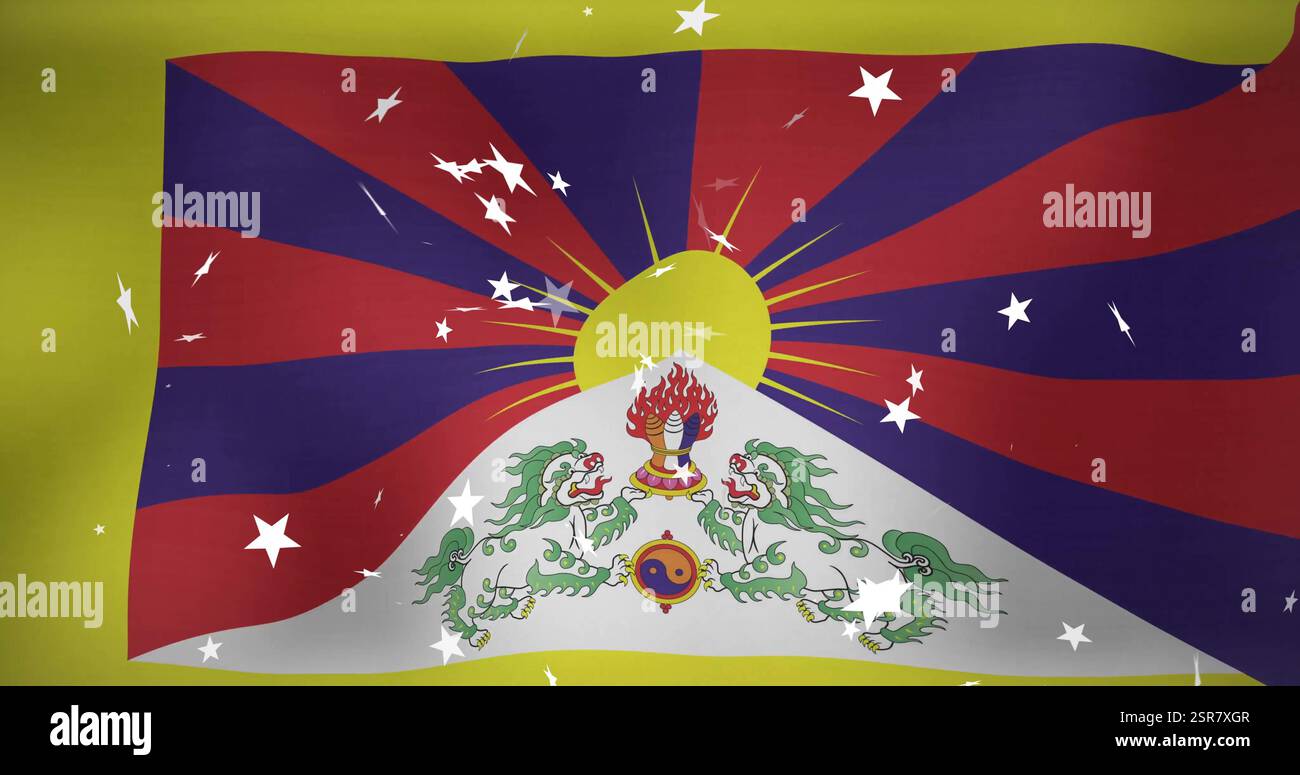 Immagine di stelle bianche sulla bandiera del tibet Foto Stock