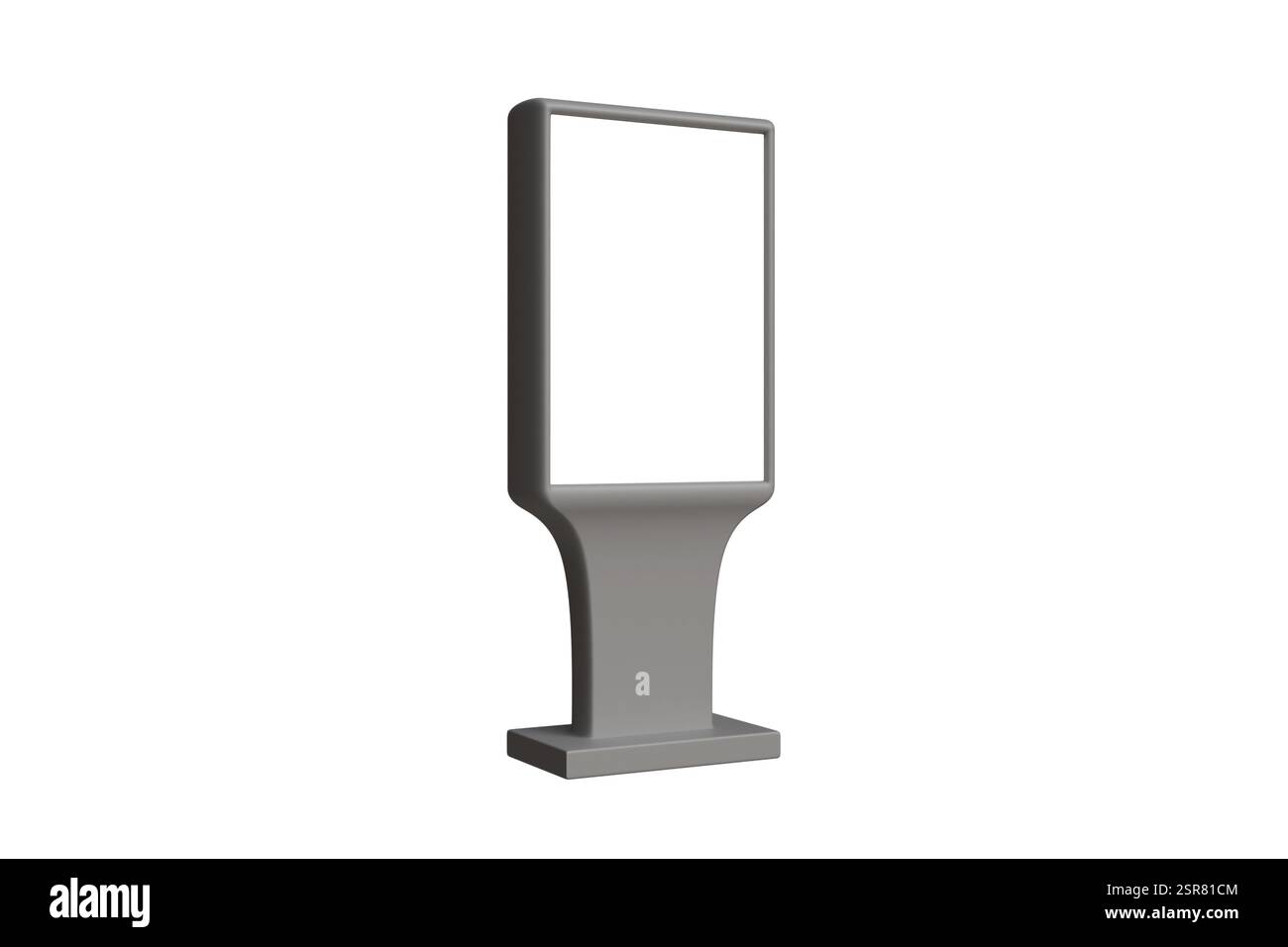 Modello 3D di un cartellone grigio da pavimento con uno spazio vuoto bianco su sfondo bianco, spazio pubblicitario Foto Stock