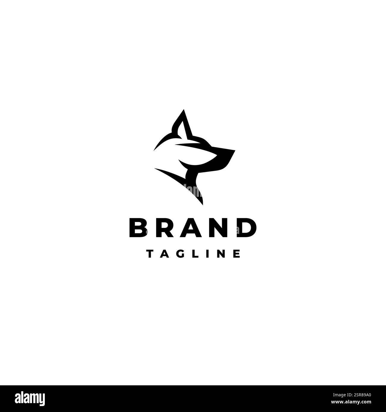 Robusto design con logo e silhouette a testa cilindrica. Design semplice con logo e silhouette per cani. Illustrazione Vettoriale