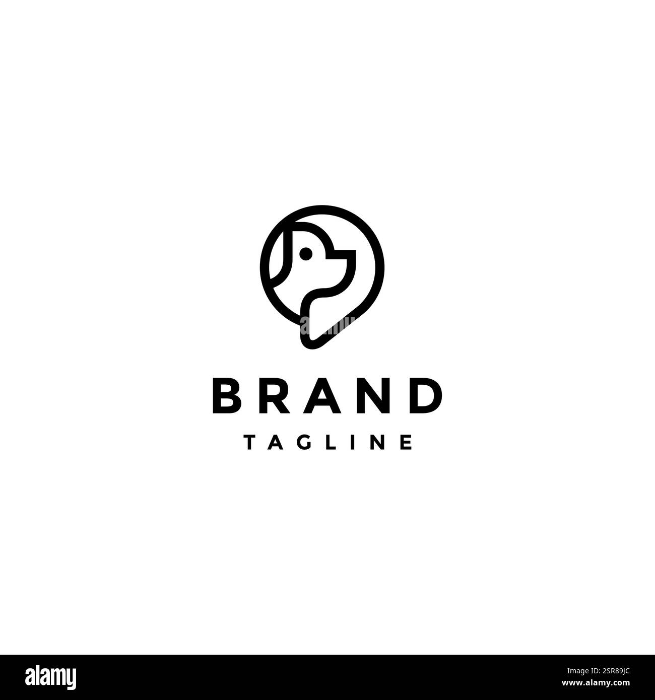 Spilla di posizionamento con icona cucciolo Logo Design. Grazioso design con logo a spilla sagomata Dong. Illustrazione Vettoriale