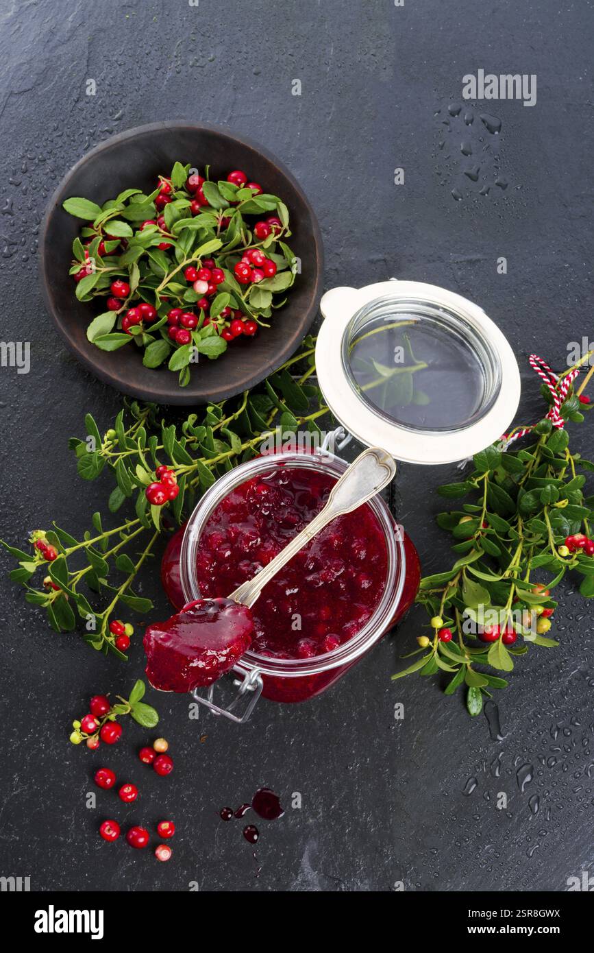 Marmellata di mirtilli rossi Foto Stock
