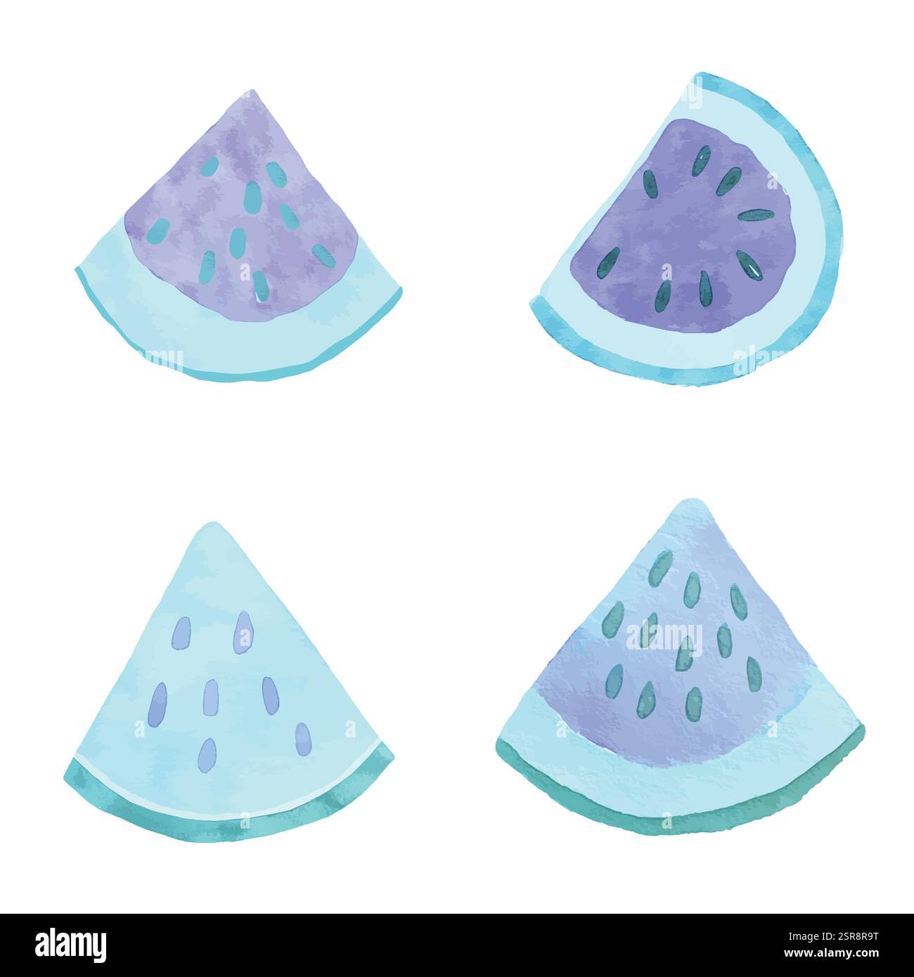 Immagine ad acquerello disegnata a mano di una sezione di anguria disegnata a mano che è stata tracciata e vettorizzata dall'immagine. L'illustrazione è perfetta per qualsiasi esigenza Illustrazione Vettoriale