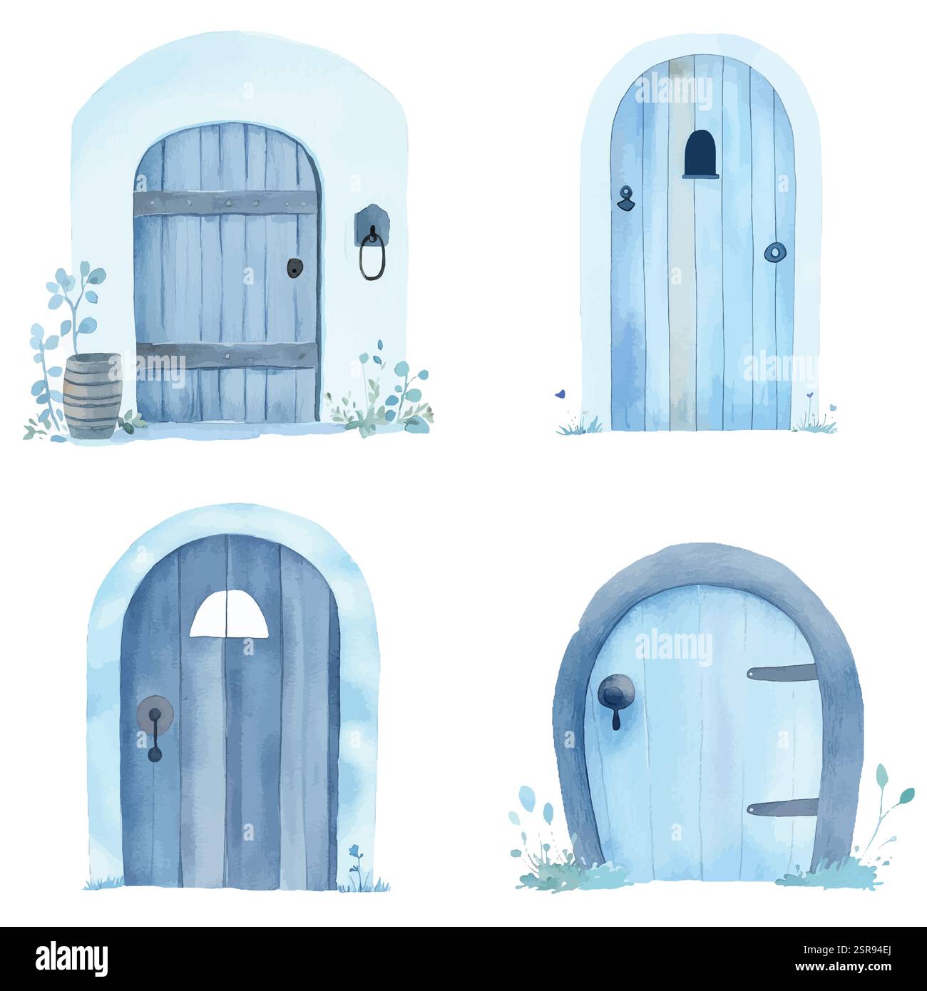 Un'illustrazione ad acquerello disegnata a mano di illustrazioni ad acquerello di porte rustiche tracciate e vettorizzate. L'illustrazione è perfetta per tutti Illustrazione Vettoriale