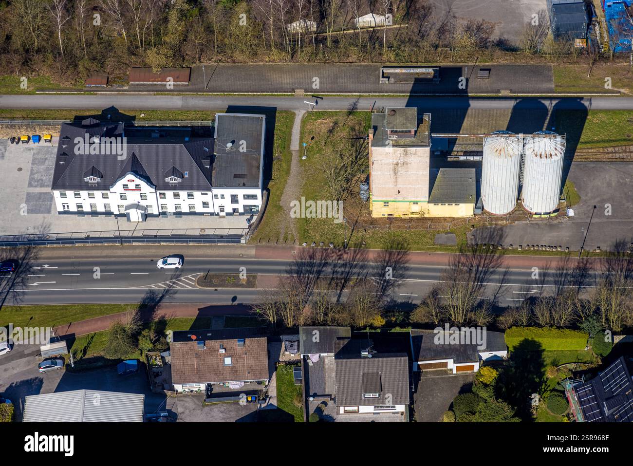 Vista aerea, gastronomia cult della casa torrefazione del caffè, high bunker, Leubeck, Heiligenhaus, zona della Ruhr, Renania settentrionale-Vestfalia, Germania Foto Stock