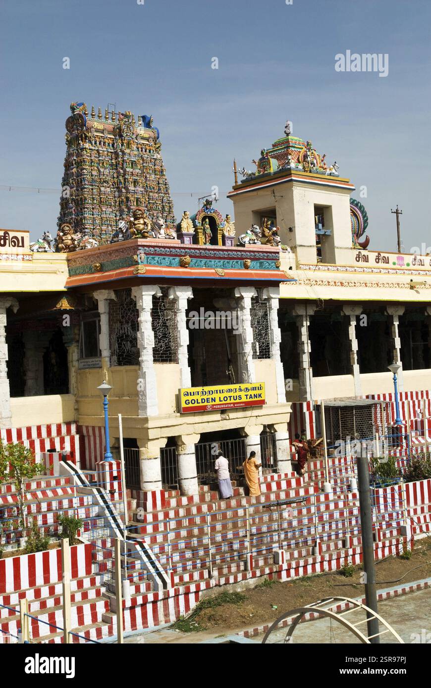 Tempio Meenakshi e serbatoio di loto dorato a Madurai, Tamil Nadu, India, Asia Foto Stock