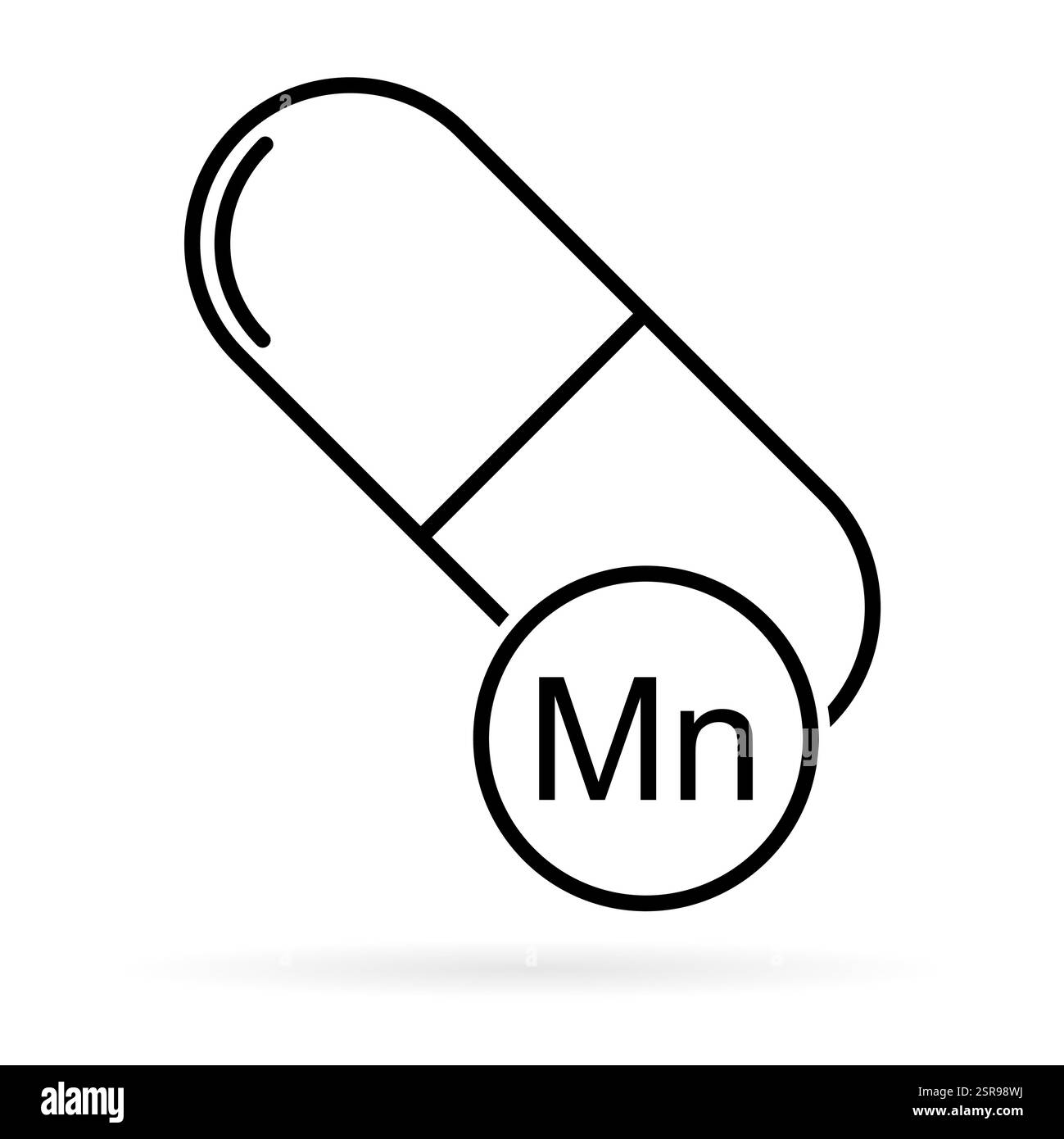 Mineral Mn icona ombra, simbolo integratore pillola di medicina sana, illustrazione vettoriale di vitamina complessa . Illustrazione Vettoriale